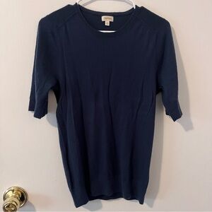 Crippen 100% Cashmere Short Sleeve Sweater Navy Blue Medium